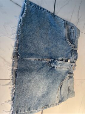 Forever 21 Light Blue Frayed Denim Skirt